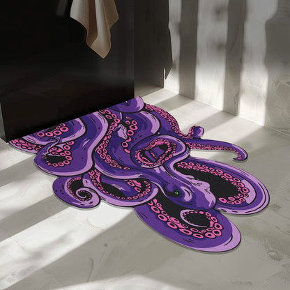 Green And Purple Cthulhu Rugs Water Absorbent Bath Mat Octopus Anime Rug Graphic Gothic Bathroom Rugs Fantasy Decorate, Non Slip Backing, Unique Gift & Decor For Gamers, 27x18 In