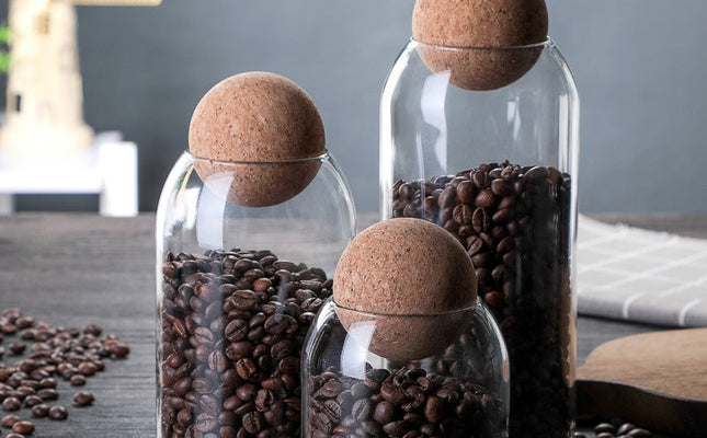 1 SET Storage Ball Jar, Glass Tea Jar, Minimalist Cork Jar, Sealed Candy Jar, Storage Jar, Coffee Jar, Dry Food Storage Jar, Coffee Storage Container
