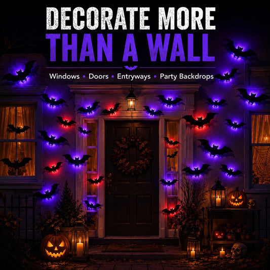 3D LED Glowing Bat Wall Decorations – Halloween Flying Bat Swarm Set