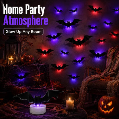 3D LED Glowing Bat Wall Decorations – Halloween Flying Bat Swarm Set