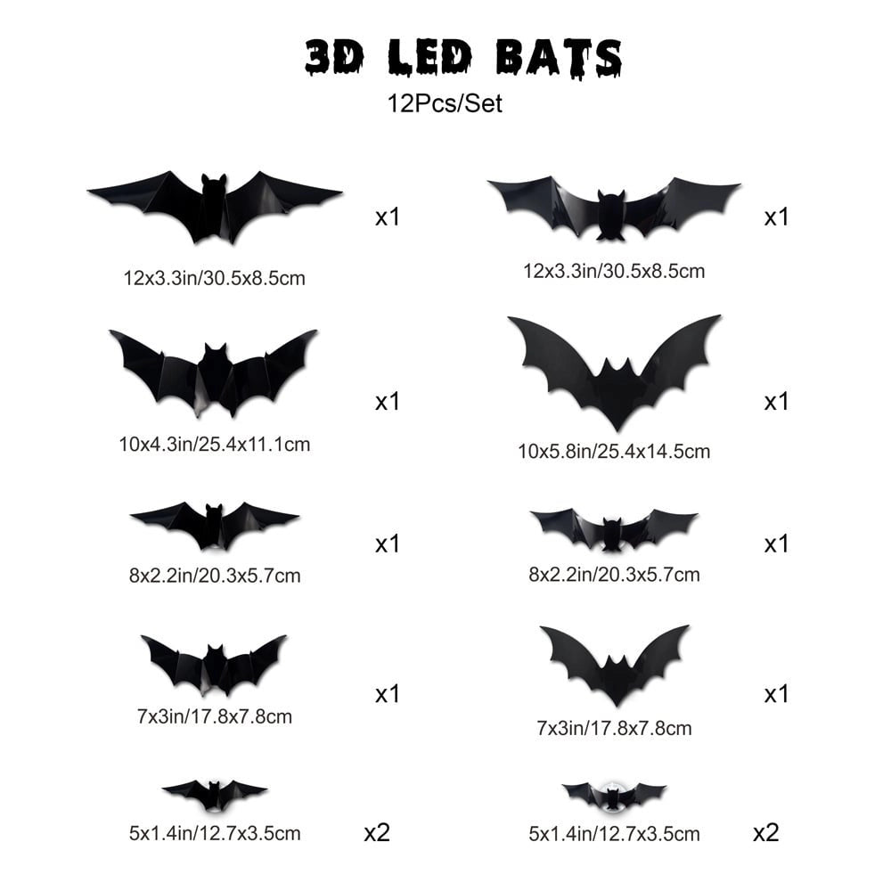 3D LED Glowing Bat Wall Decorations – Halloween Flying Bat Swarm Set