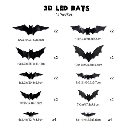 3D LED Glowing Bat Wall Decorations – Halloween Flying Bat Swarm Set