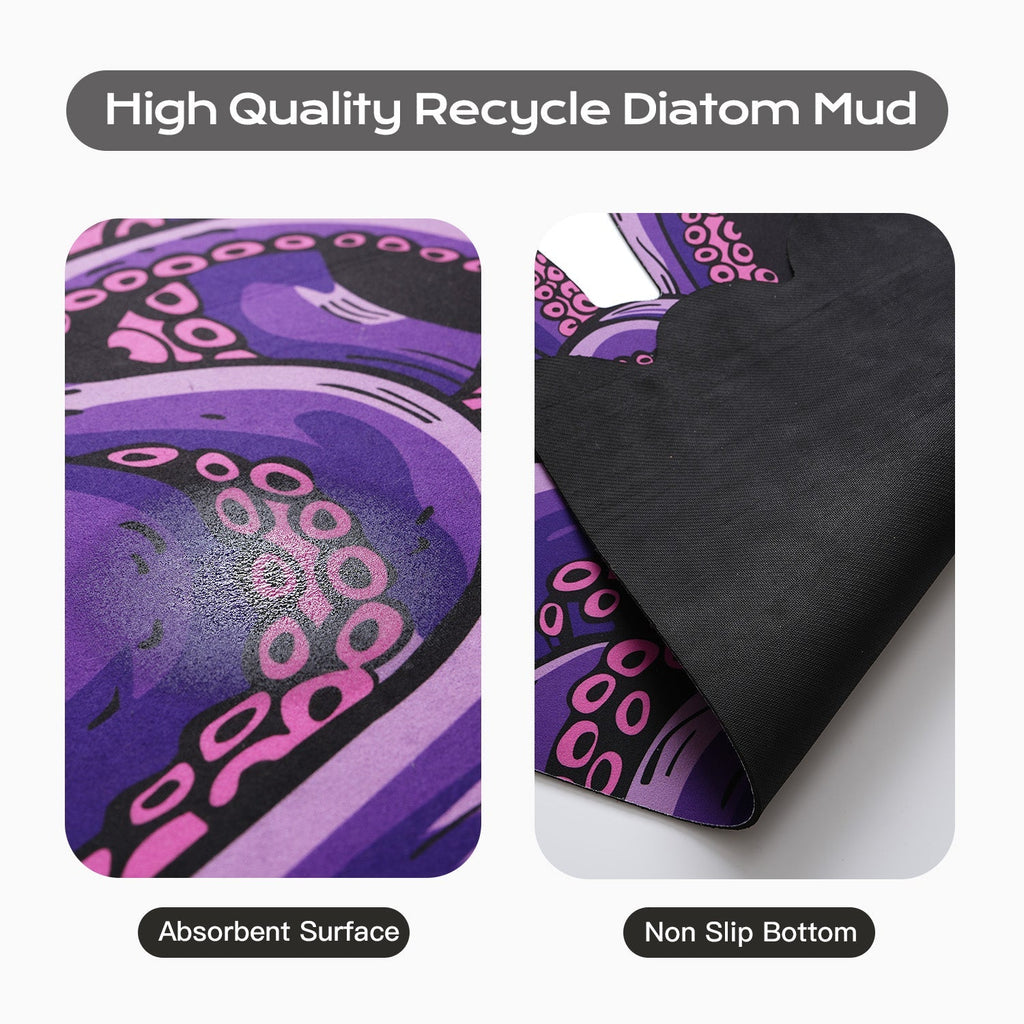 Green And Purple Cthulhu Rugs Water Absorbent Bath Mat Octopus Anime Rug Graphic Gothic Bathroom Rugs Fantasy Decorate, Non Slip Backing, Unique Gift & Decor For Gamers, 27x18 In
