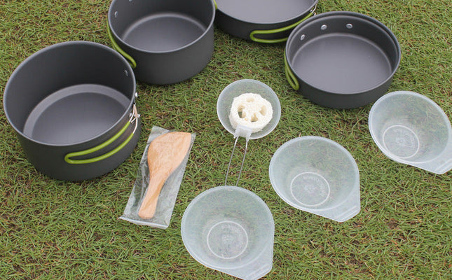 Outdoor Portable Cookware Camping Hiking Picnic Non-stick Cooking Pan Pot Bowl Set for 2-3 Person
