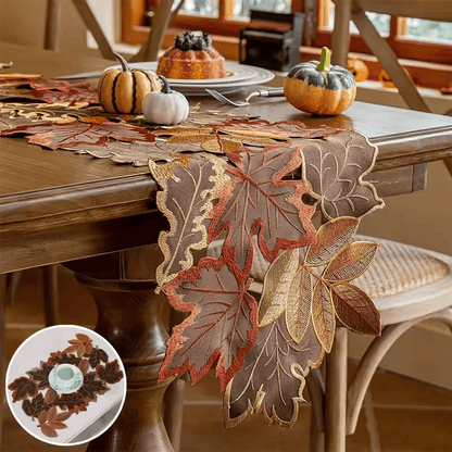Autumn Maple Leaf Embroidered Table Runner – Rustic Thanksgiving & Fall Table Decor
