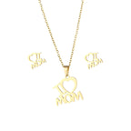 Mother’s Day Jewelry Set | Stainless Steel I Love Mom Heart Necklace & Earrings