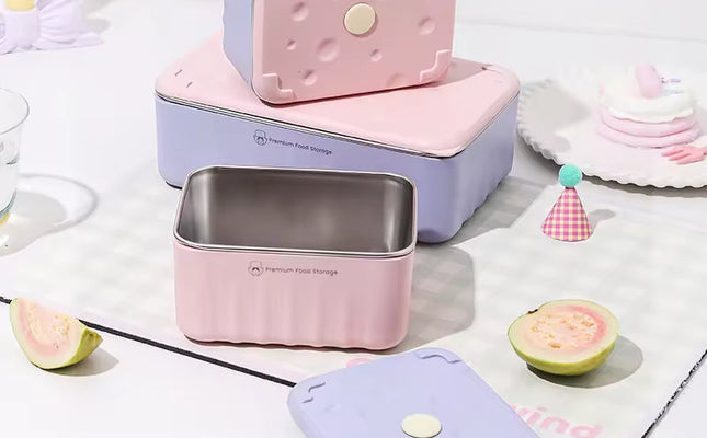 Stainless Steel Food Storage Container Set, Purple, Suitable For Refrigerator And Outdoor Use, With Carrying Case
