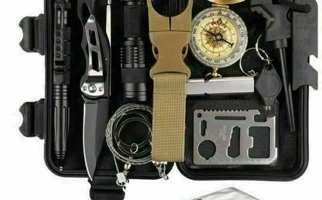 14-In-1 Outdoor Emergency Survival Kit Camping Hiking Tactical Gear Case Set Box