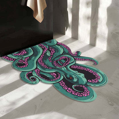 Green And Purple Cthulhu Rugs Water Absorbent Bath Mat Octopus Anime Rug Graphic Gothic Bathroom Rugs Fantasy Decorate, Non Slip Backing, Unique Gift & Decor For Gamers, 27x18 In