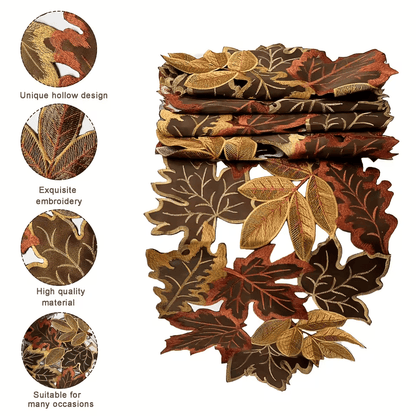 Autumn Maple Leaf Embroidered Table Runner – Rustic Thanksgiving & Fall Table Decor