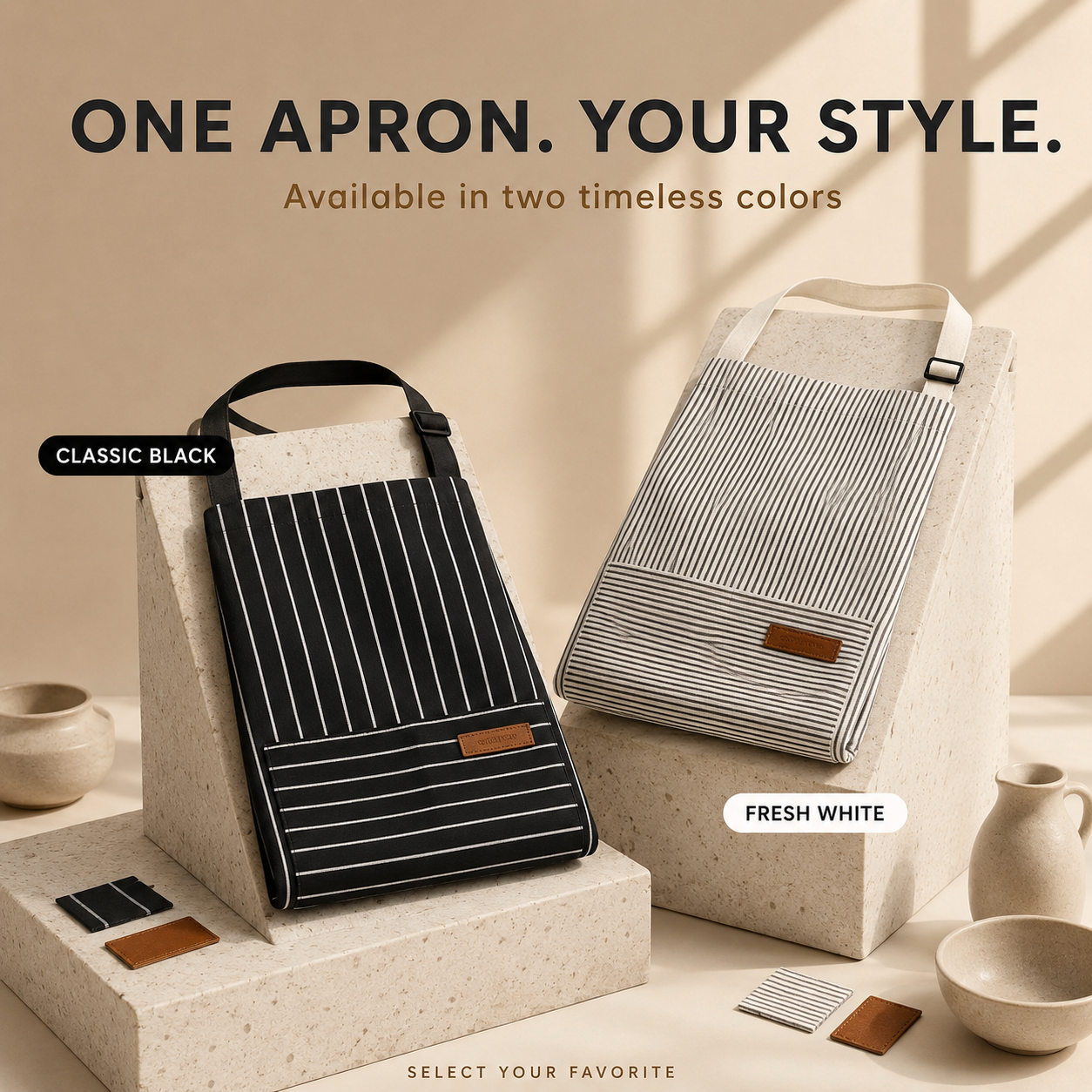 2-Piece Adjustable Striped Kitchen Apron Set with Large Pockets