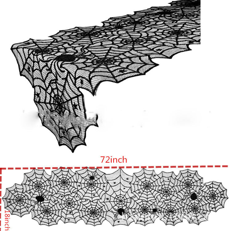 Halloween Tablecloth | Black Lace Spiderweb Table Runner & Home Decoration