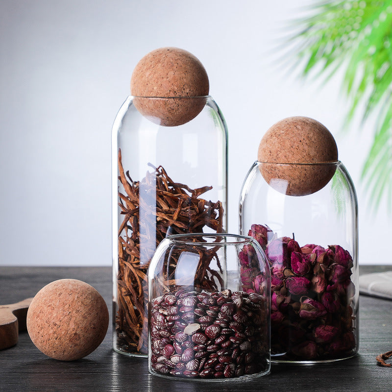 1 SET Storage Ball Jar, Glass Tea Jar, Minimalist Cork Jar, Sealed Candy Jar, Storage Jar, Coffee Jar, Dry Food Storage Jar, Coffee Storage Container