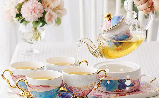 English Ceramic Glass Flower Tea Cup Set