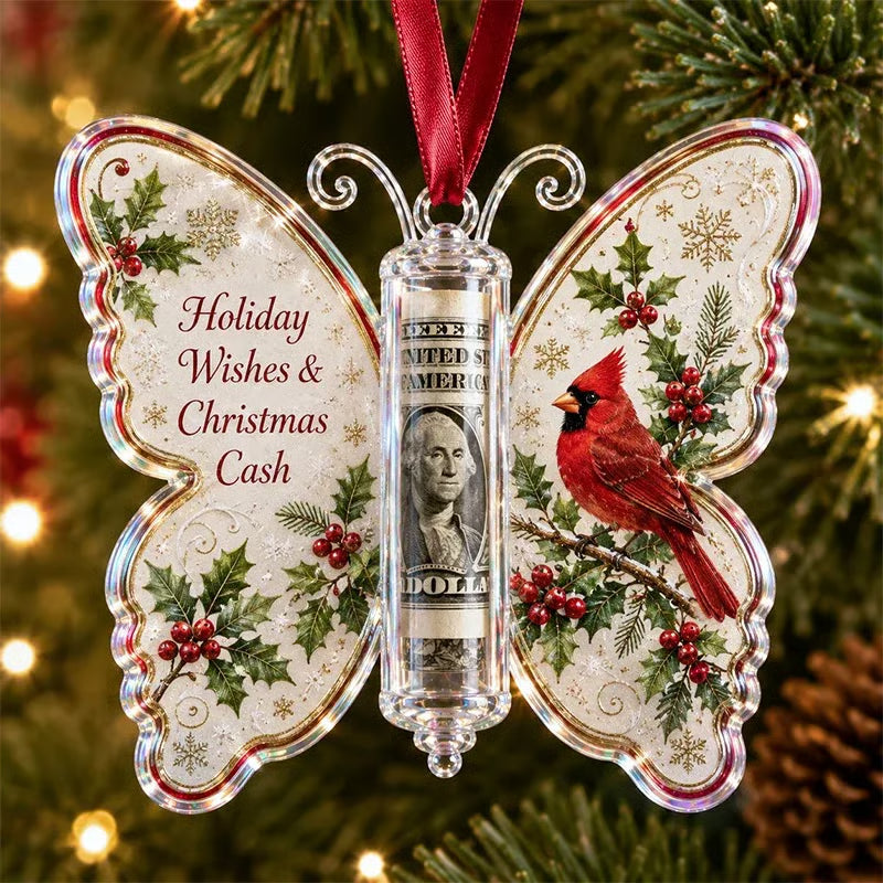 3D Embossed Butterfly Christmas Cash Gift Ornament – Holiday Money Holder Keepsake 🎄✨