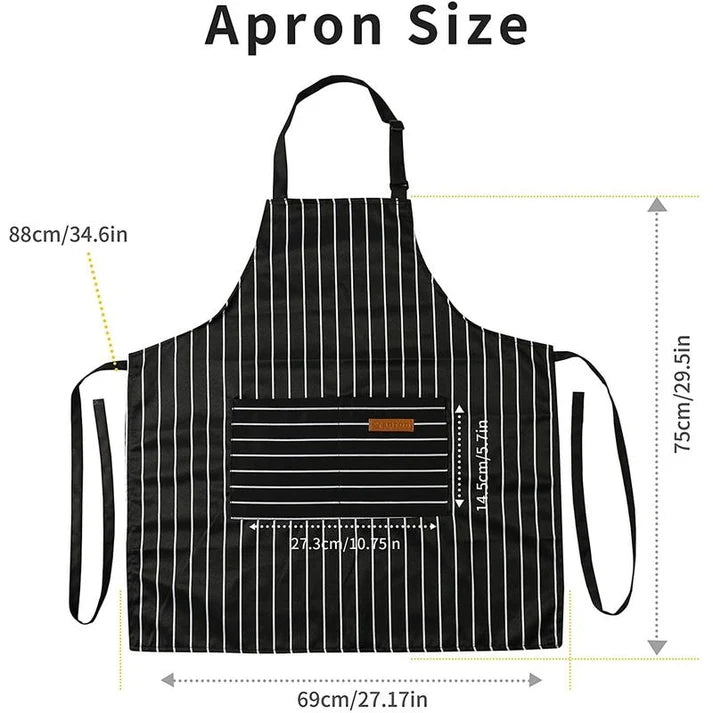 2-Piece Adjustable Striped Kitchen Apron Set with Large Pockets